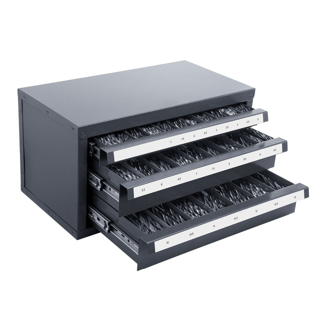 Three-Drawer Drill Bit Dispenser Cabinet with Labeled Compartments
