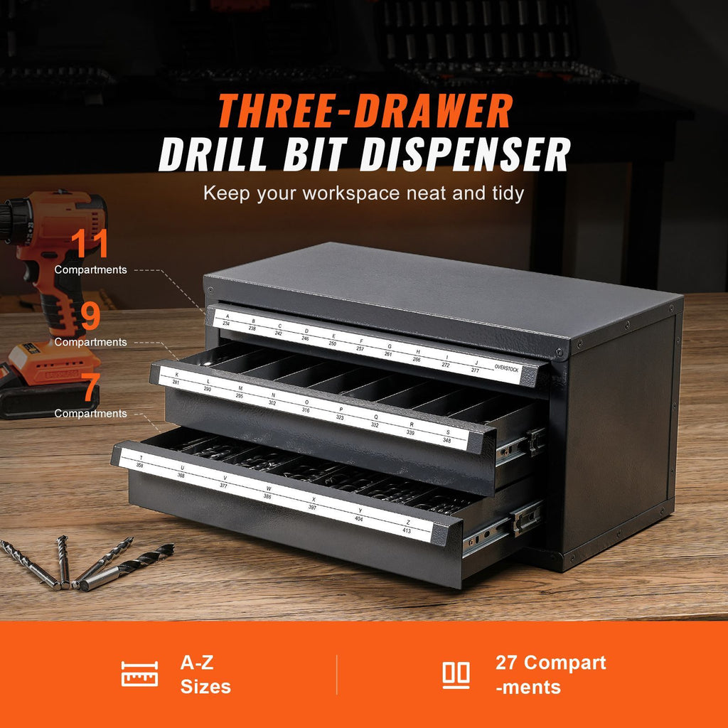 Three-Drawer Drill Bit Dispenser Cabinet – A to Z Organization with Labels