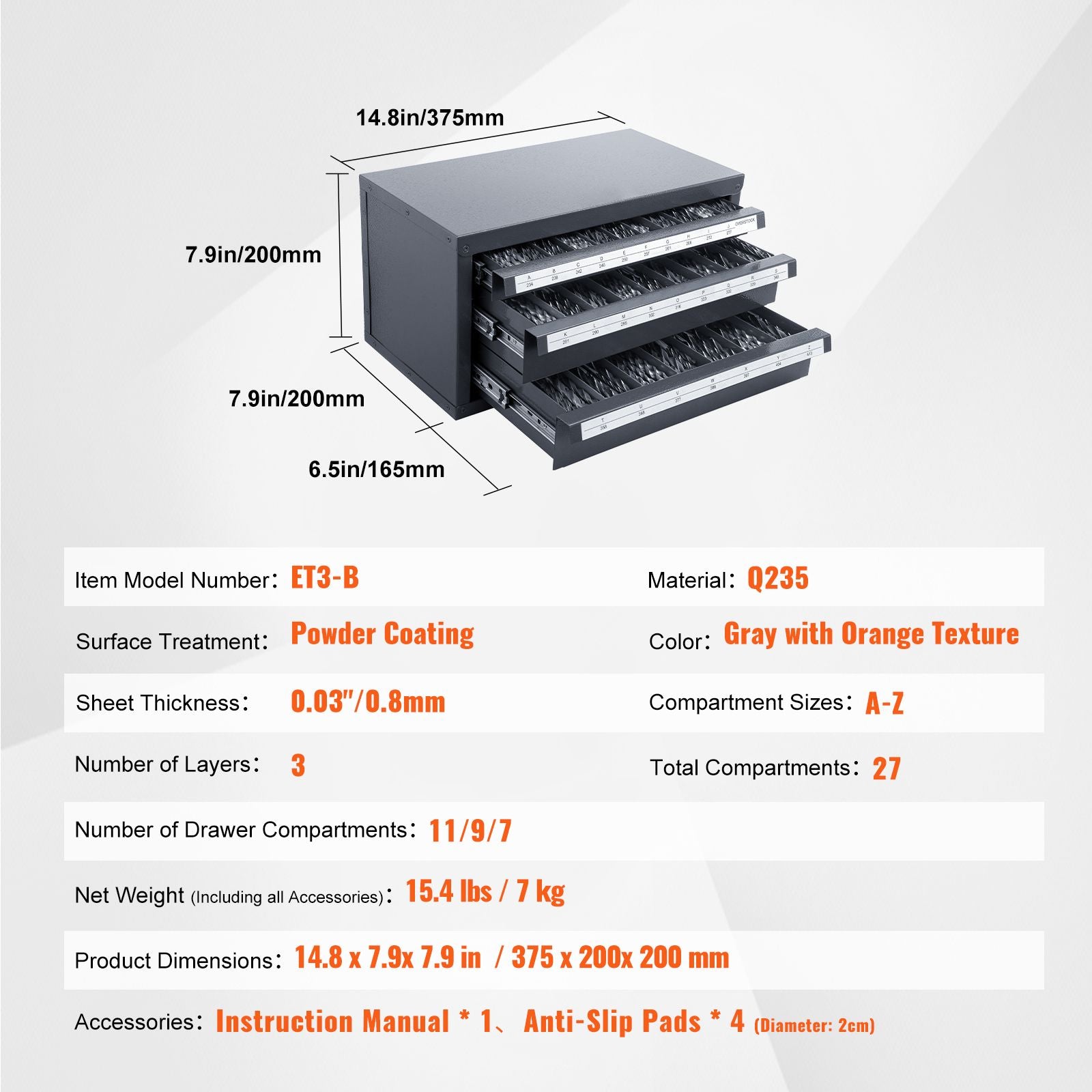 Three-Drawer Drill Bit Dispenser Cabinet – A to Z Organization with Labels