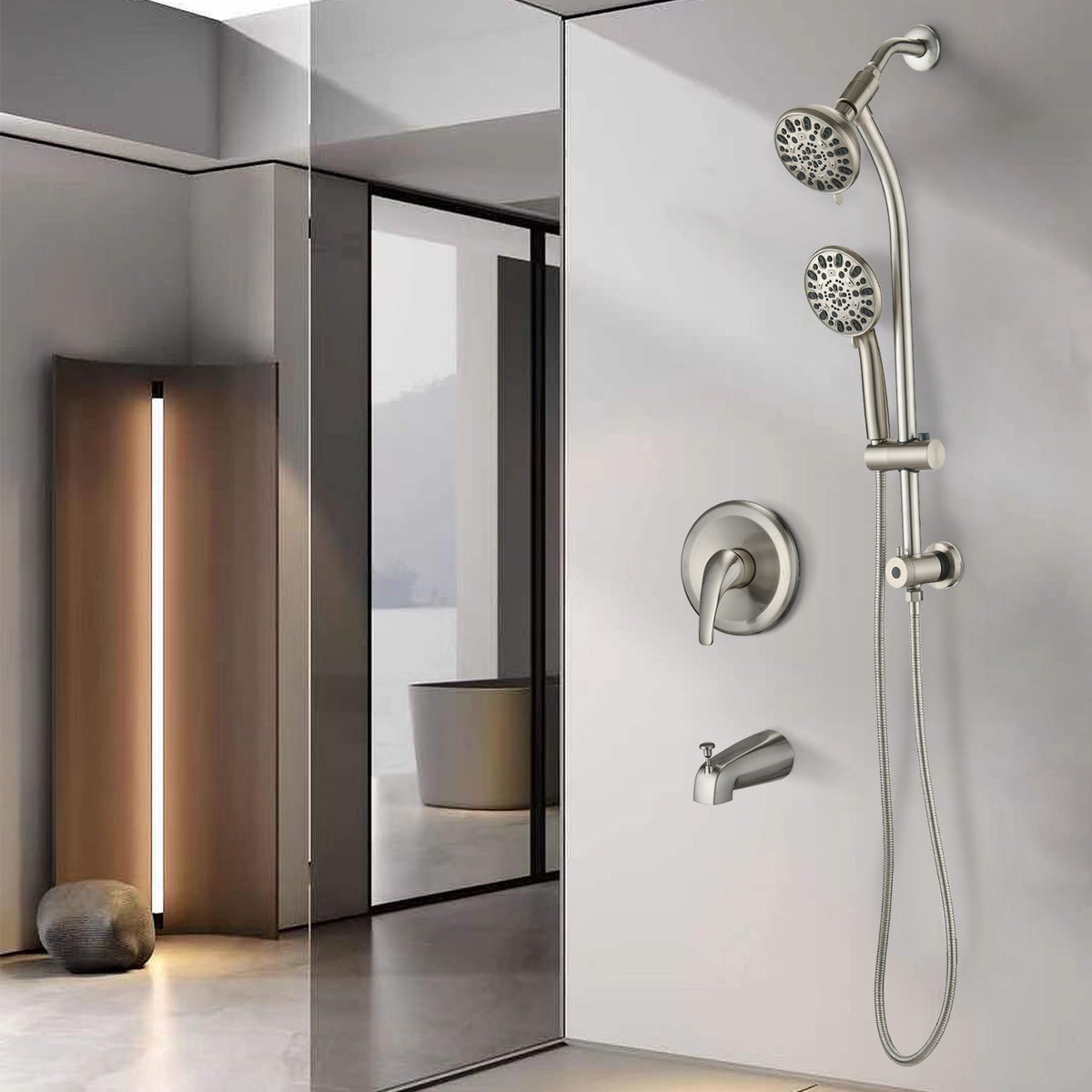 Drill-Free Dual Shower System with Slide Bar