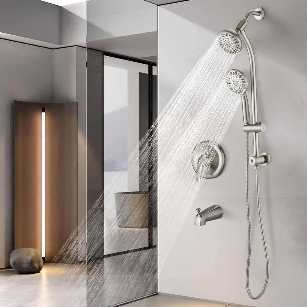 Drill-Free Dual Shower System with Slide Bar