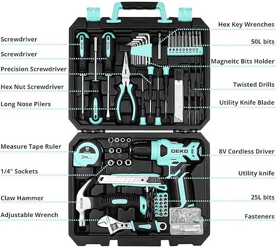 A Cordless Drill Plus a Hand Tool Kit for Household Fixes