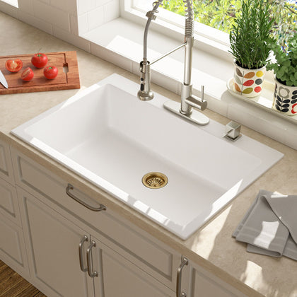White Top-Mount Single-Bowl Kitchen Sink Set
