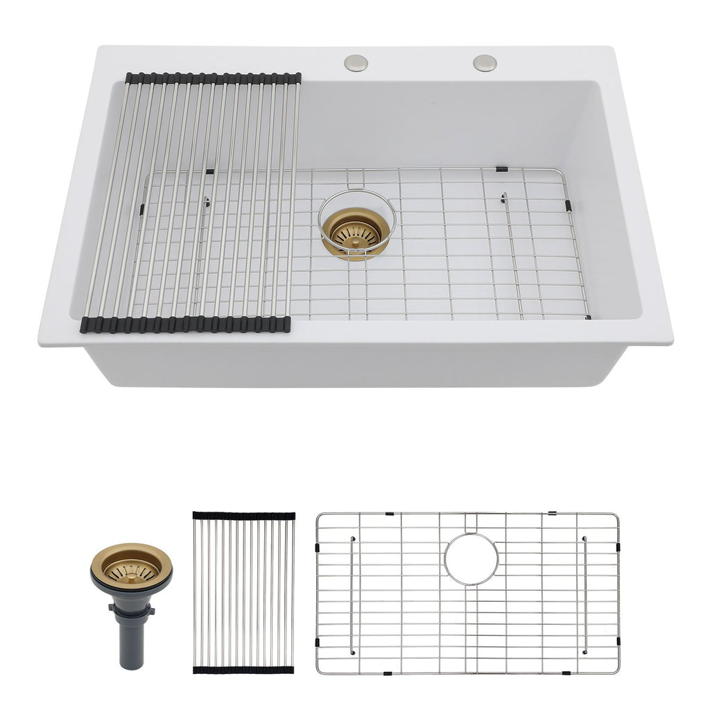 White Top-Mount Single-Bowl Kitchen Sink Set