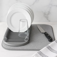 Non-Slip Kitchen Drying Mat with Integrated Plate Rack