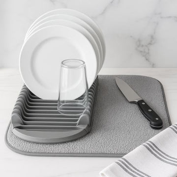 Non-Slip Kitchen Drying Mat with Integrated Plate Rack