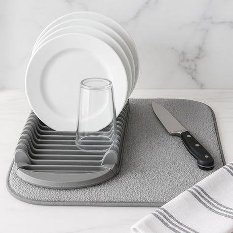 Non-Slip Kitchen Drying Mat with Integrated Plate Rack
