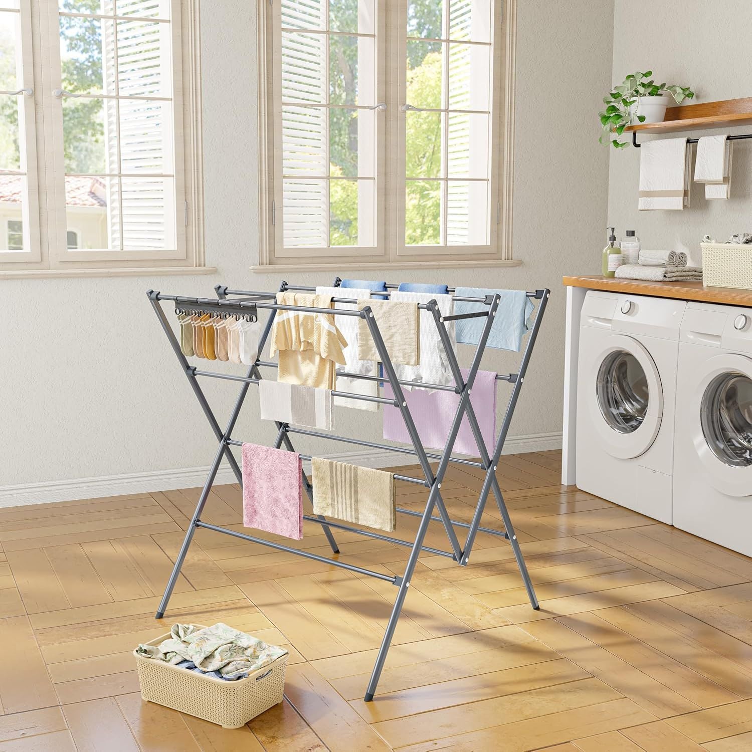 Foldable Laundry Drying Rack with Sock Clips