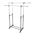 Dual-Bar Stretching Clothes Rack with Shoe Shelf – Space-Saving Design
