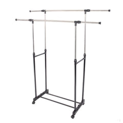 Dual-Bar Stretching Clothes Rack with Shoe Shelf – Space-Saving Design