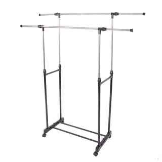 Dual-Bar Stretching Clothes Rack with Shoe Shelf – Space-Saving Design