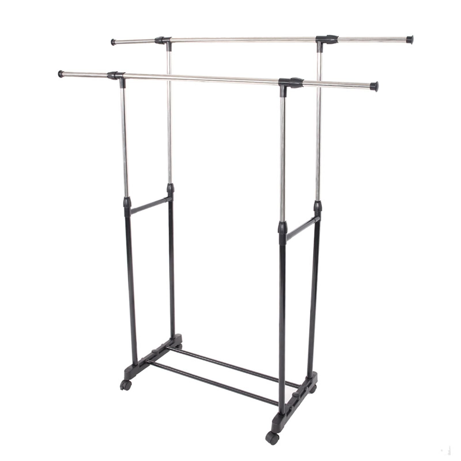 Dual-Bar Stretching Clothes Rack with Shoe Shelf – Space-Saving Design