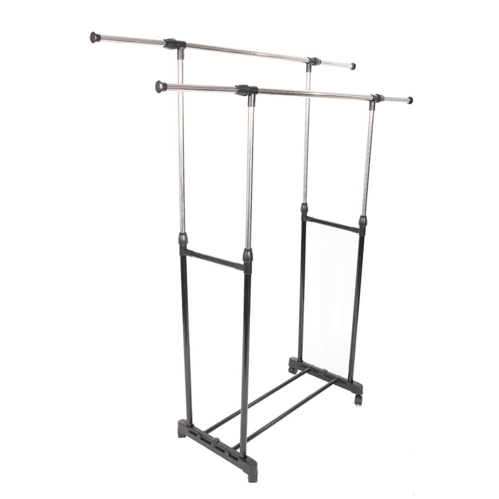 Dual-Bar Stretching Clothes Rack with Shoe Shelf – Space-Saving Design