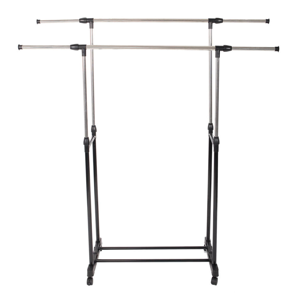 Dual-Bar Stretching Clothes Rack with Shoe Shelf – Space-Saving Design