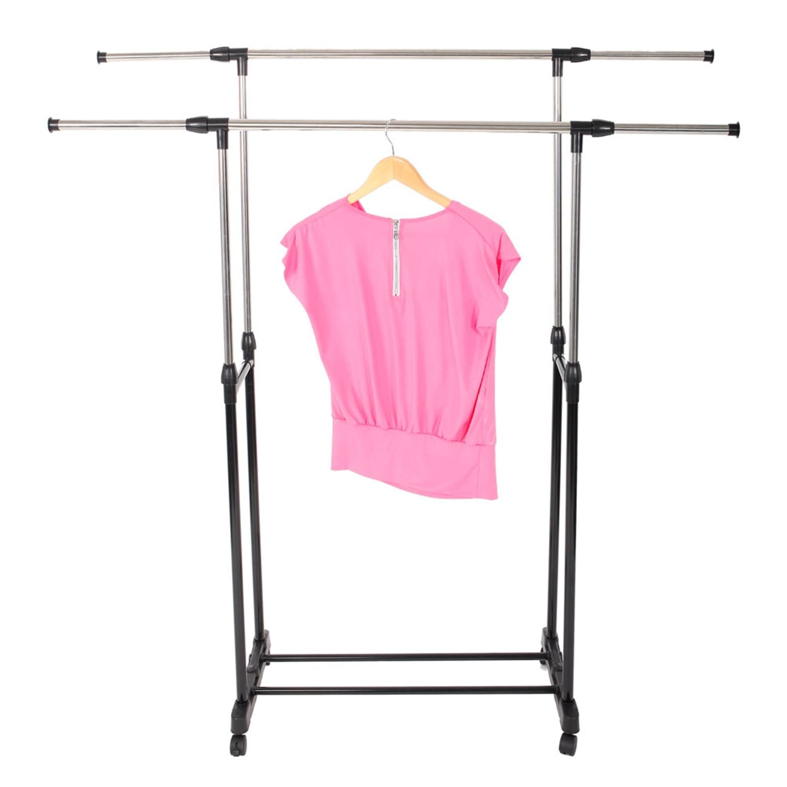Dual-Bar Stretching Clothes Rack with Shoe Shelf – Space-Saving Design