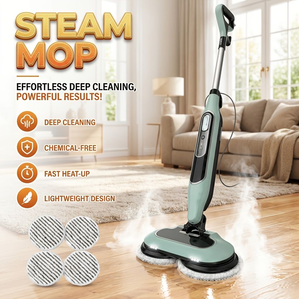 Dual Head Hard Floor Steam Mop, 3 Adjustable Steam Modes, LED Headlights, Lightweight for Home Tile