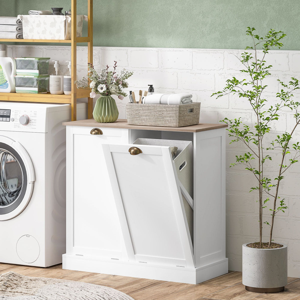 Dual Tilt-Out Laundry Hamper Cabinet with Removable Baskets – Modern Bathroom Storage
