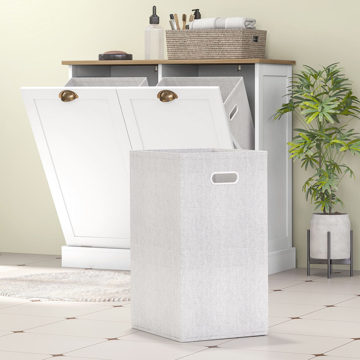 Dual Tilt-Out Laundry Hamper Cabinet with Removable Baskets – Modern Bathroom Storage