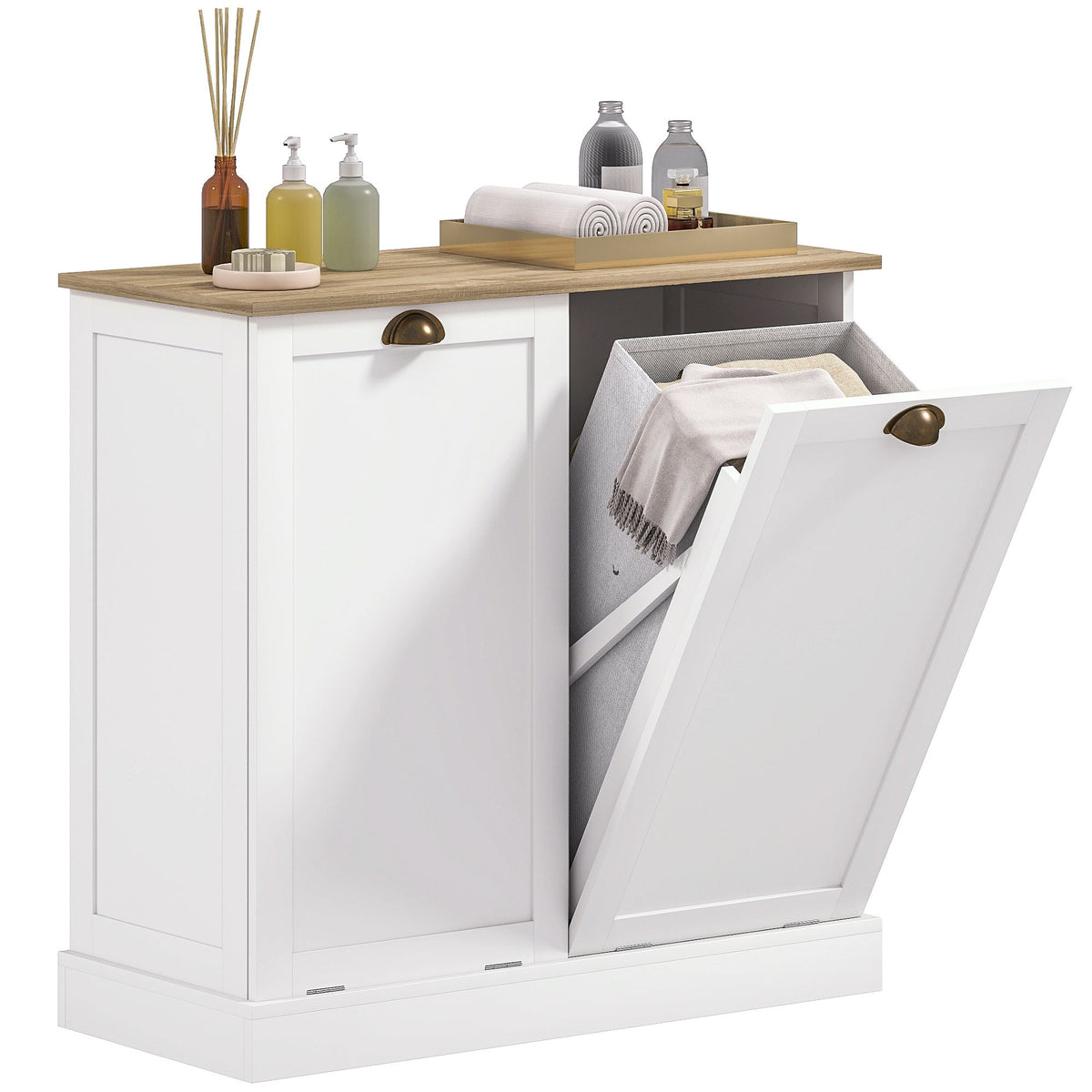 Dual Tilt-Out Laundry Hamper Cabinet with Removable Baskets – Modern Bathroom Storage