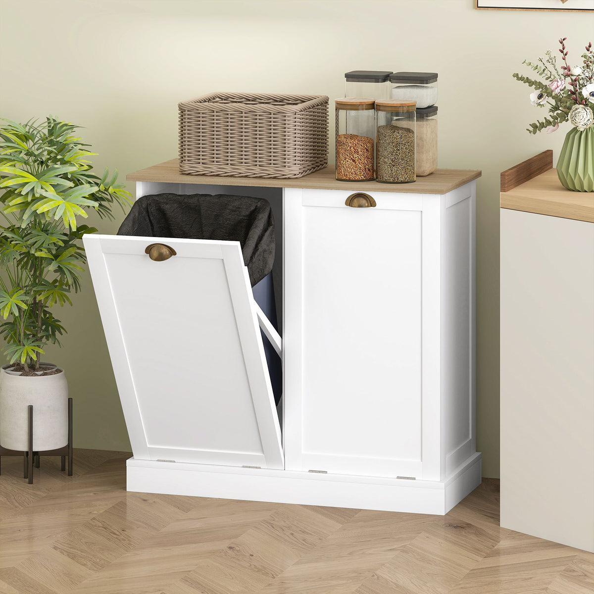 Dual Tilt-Out Laundry Hamper Cabinet with Removable Baskets – Modern Bathroom Storage