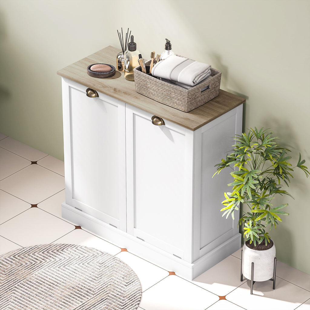Dual Tilt-Out Laundry Hamper Cabinet with Removable Baskets – Modern Bathroom Storage