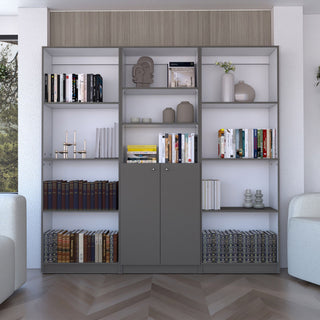 Duette 3-Piece Bookcase Set with Cabinet, Matt Gray/White