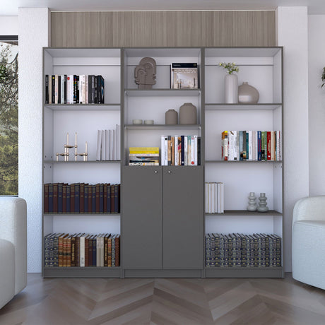 Duette 3-Piece Bookcase Set with Cabinet, Matt Gray/White