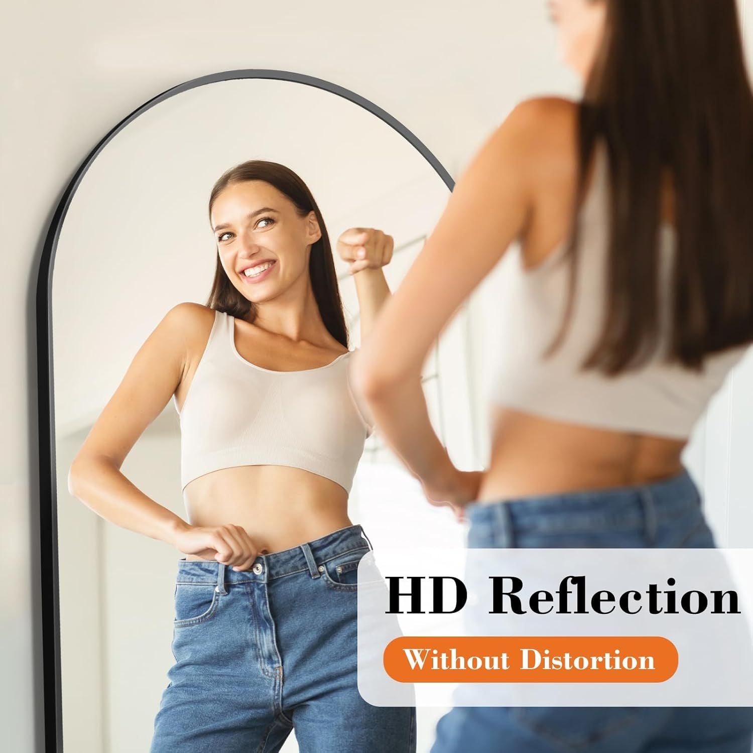 DUMOS Arched Full Length Floor Mirror with Stand,, Black, Nano Glass