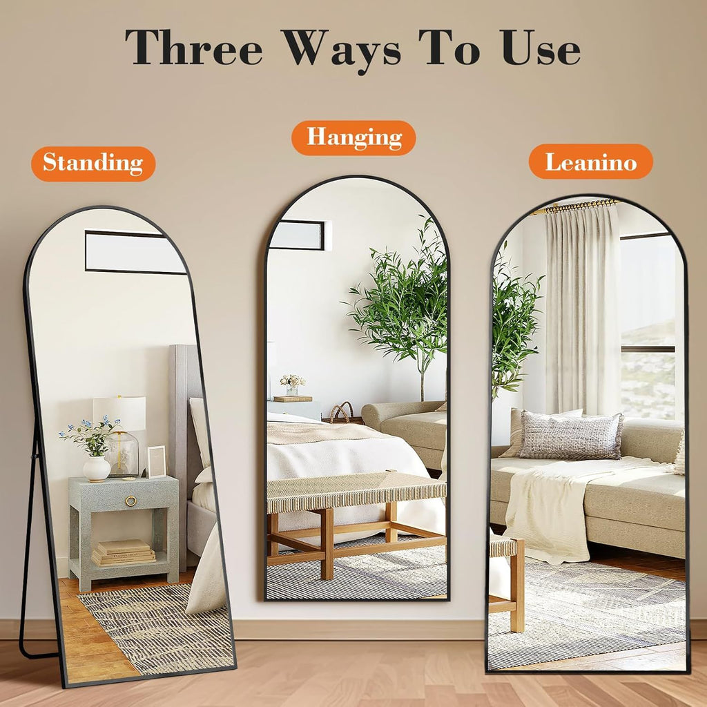 DUMOS Arched Full Length Floor Mirror with Stand,, Black, Nano Glass