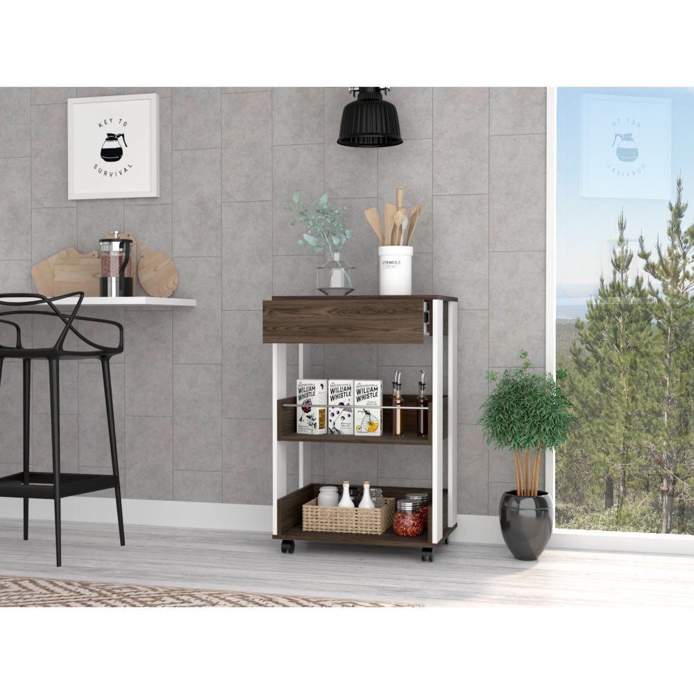 Dundee Kitchen Cart with Countertop, Drawer & Open Shelves