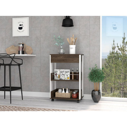 Dundee Kitchen Cart with Countertop, Drawer & Open Shelves