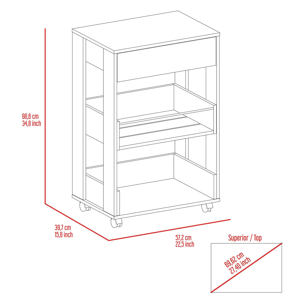 Dundee Kitchen Cart with Countertop, Drawer & Open Shelves