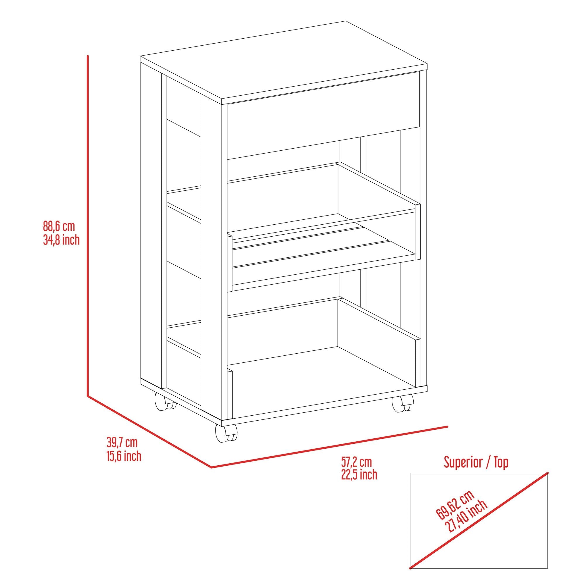 Dundee Kitchen Cart with Countertop, Drawer & Open Shelves