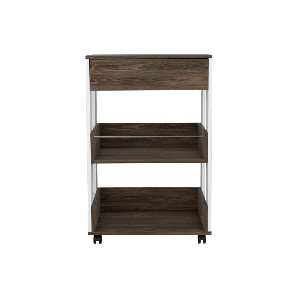 Dundee Kitchen Cart with Countertop, Drawer & Open Shelves