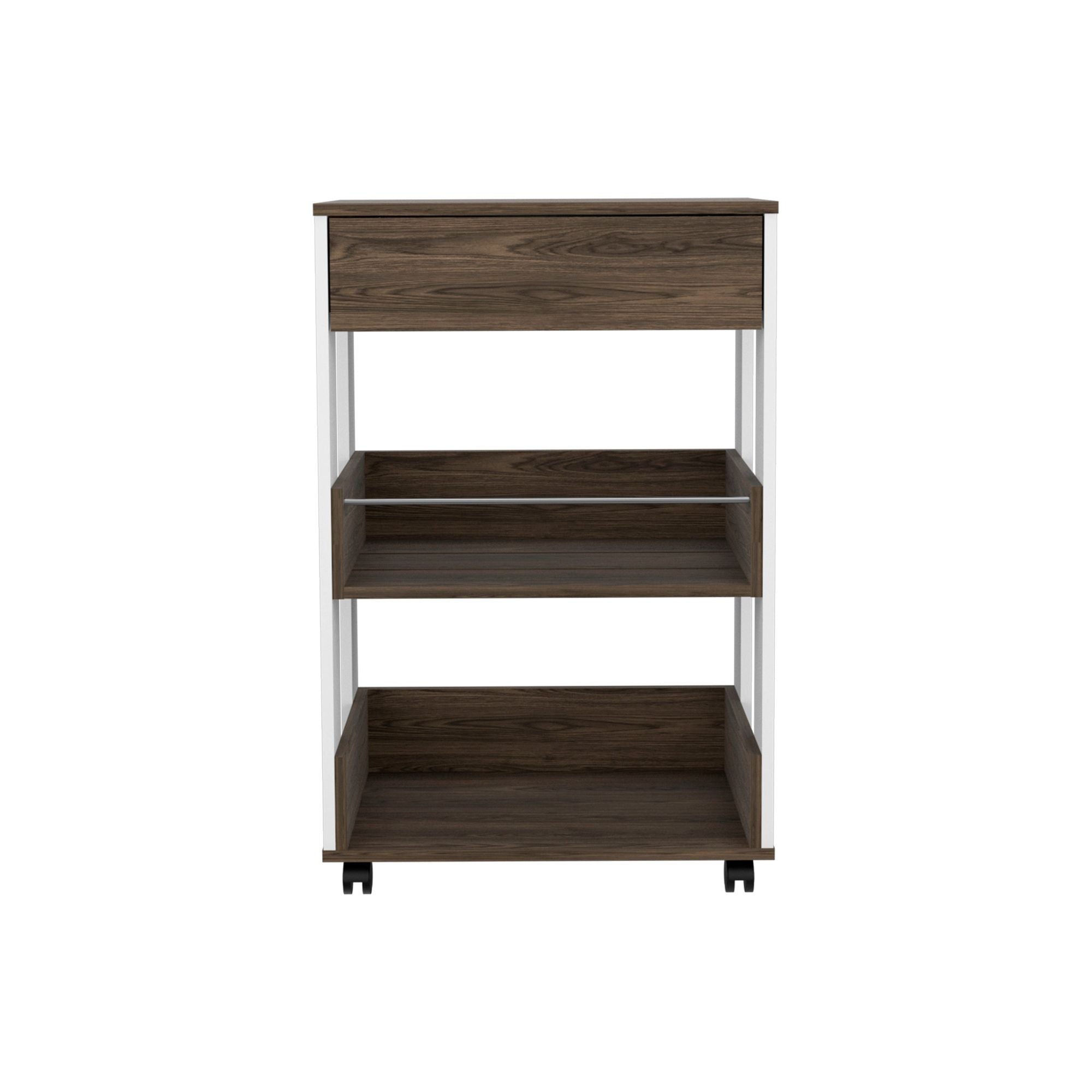 Dundee Kitchen Cart with Countertop, Drawer & Open Shelves