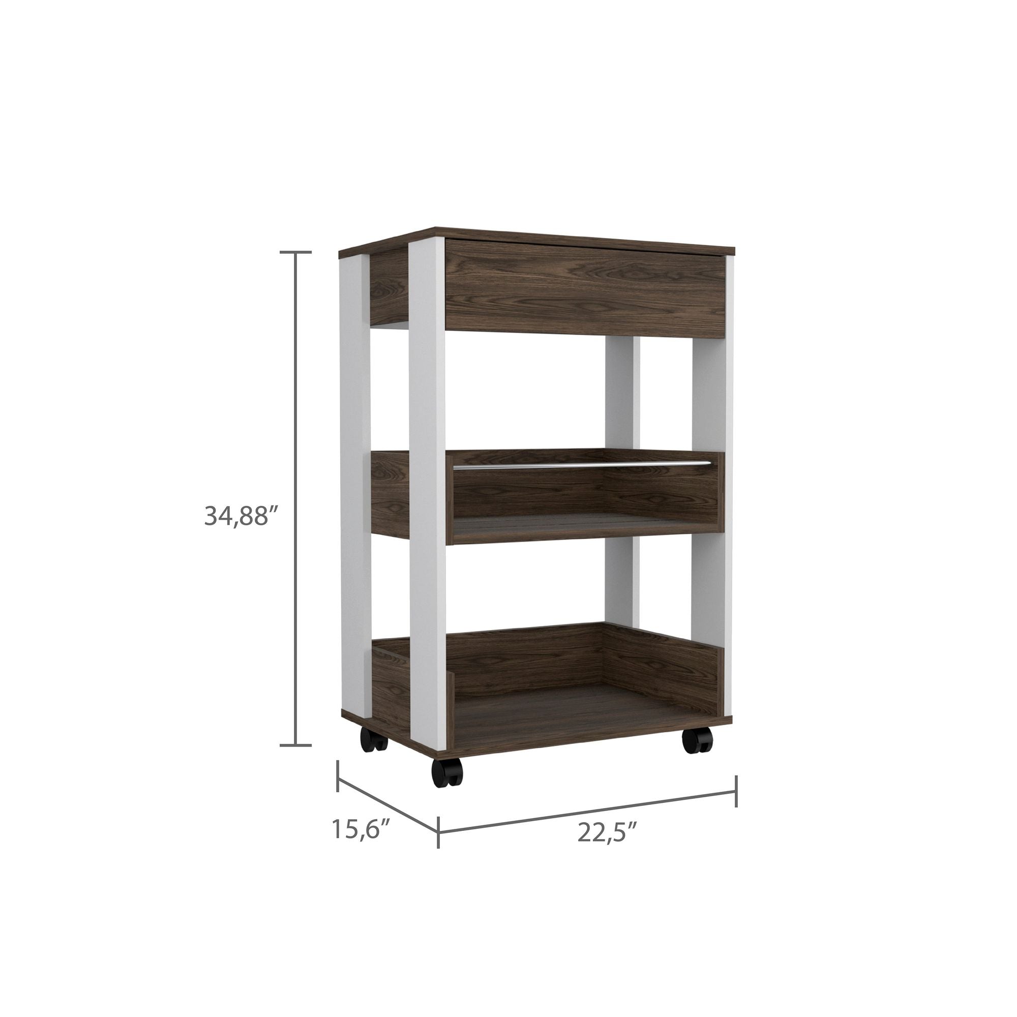 Dundee Kitchen Cart with Countertop, Drawer & Open Shelves