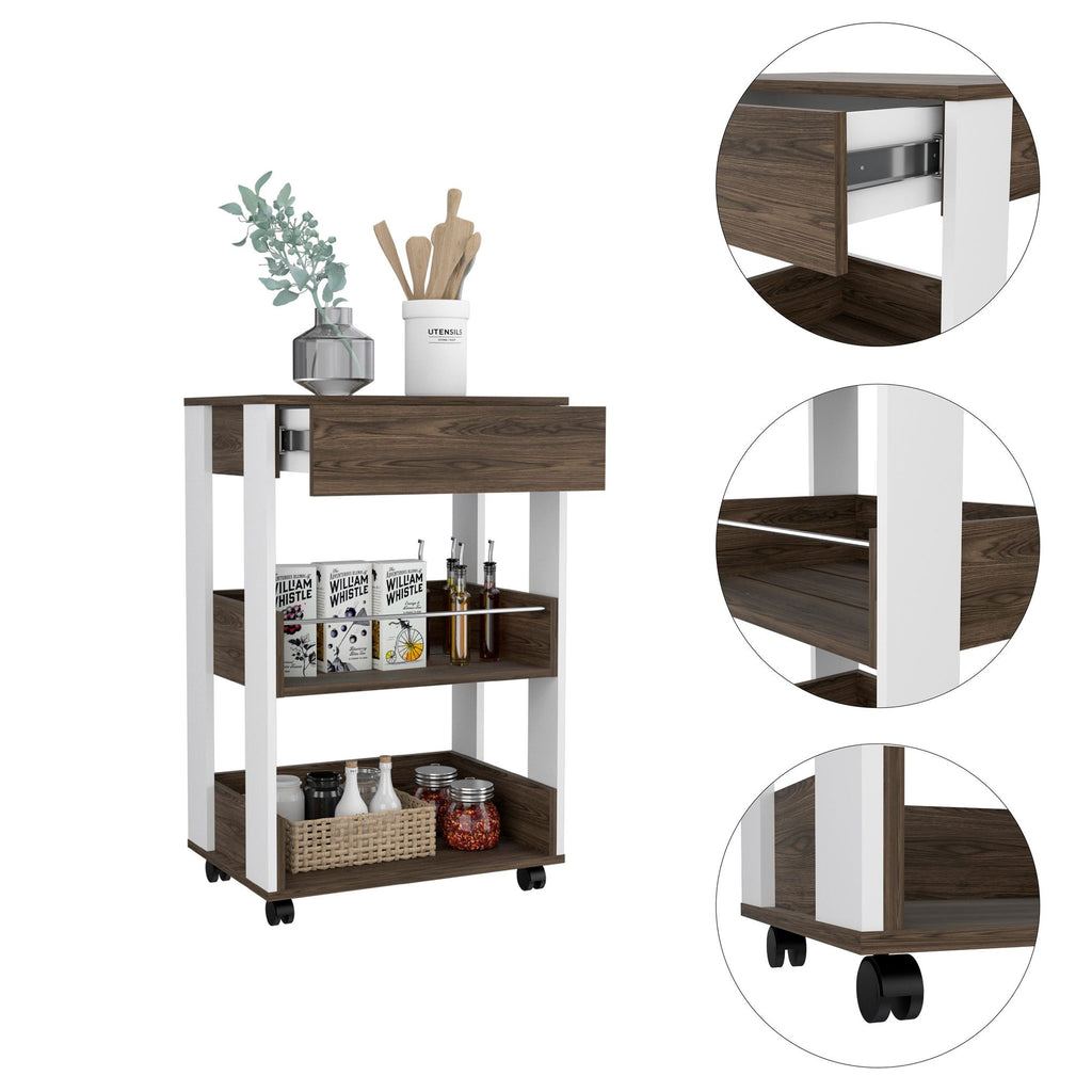 Dundee Kitchen Cart with Countertop, Drawer & Open Shelves