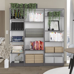 Three-Piece Bookcase Set with Matt Gray and White Finish