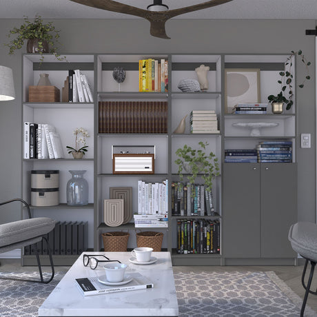 Dupree 4 Piece Home Bookcase set, Wide with 17 Shelves And a Double-Door Cabinet