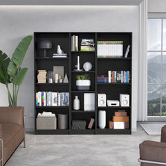 Durant 3 Piece Home Bookcase set, Wide with 13 Shelves, Living Room Set Set Matt Gray
