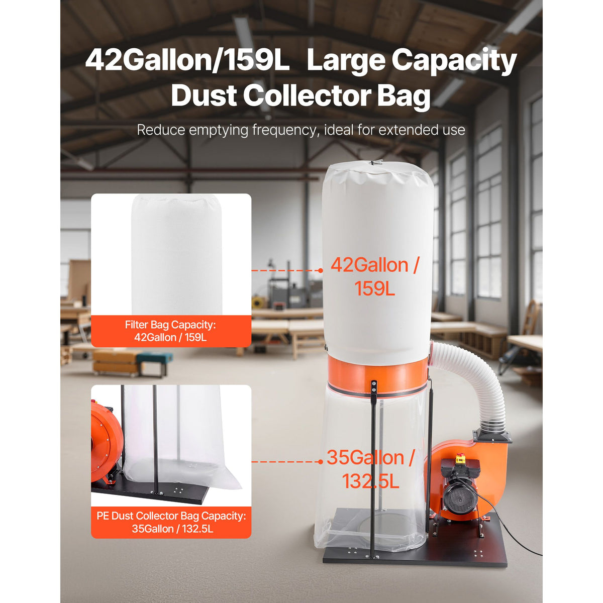 1100 CFM Vortex Cone Dust Collector for Woodworking