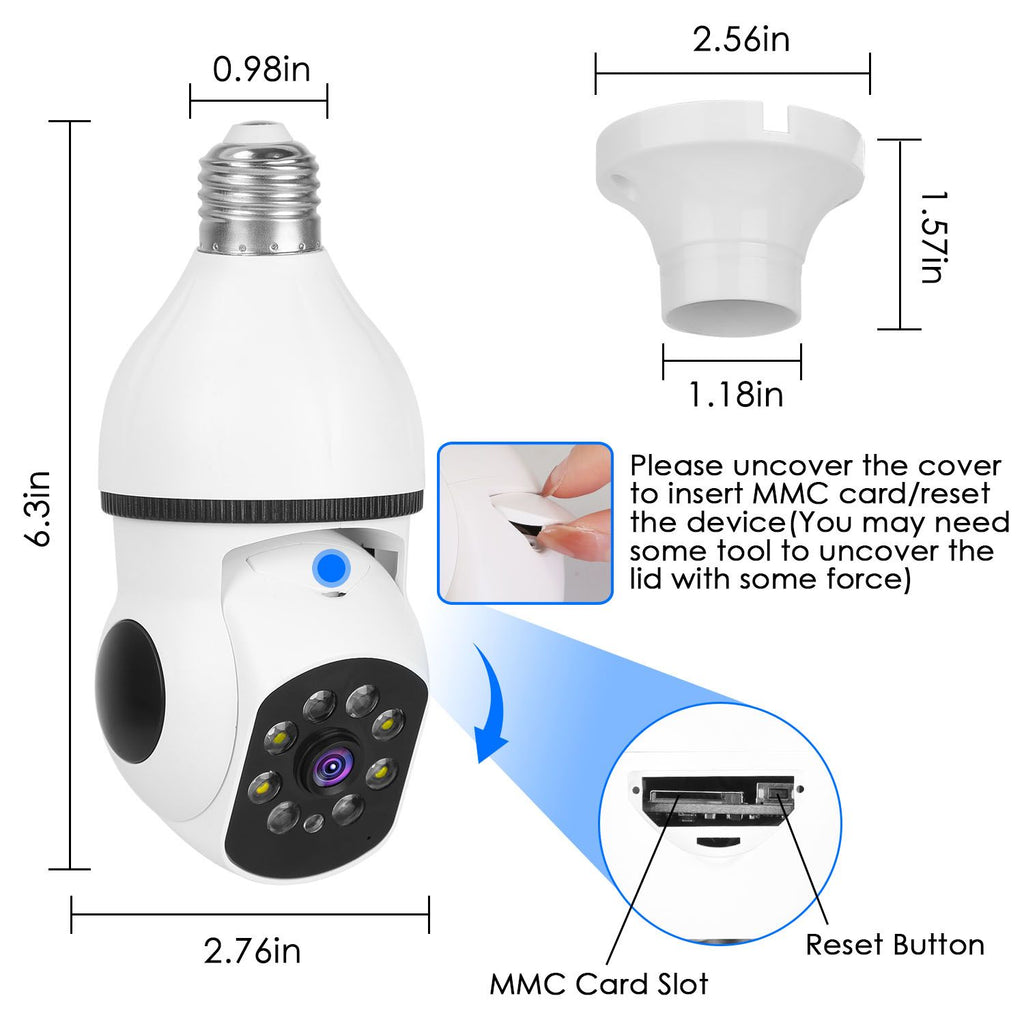 E27 WiFi Bulb Camera with 1080P HD, Full Color Night Vision, and Two-Way Audio