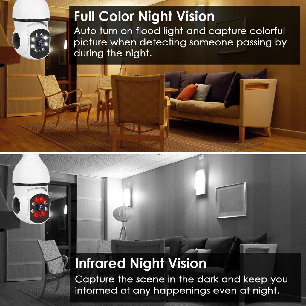 E27 WiFi Bulb Camera with 1080P HD, Full Color Night Vision, and Two-Way Audio