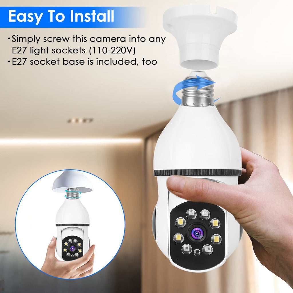 E27 WiFi Bulb Camera with 1080P HD, Full Color Night Vision, and Two-Way Audio