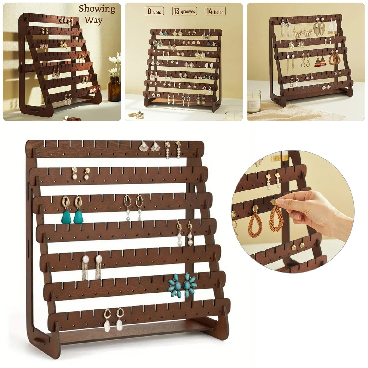 Slatted Earring Display Stand for Bedroom and Closet