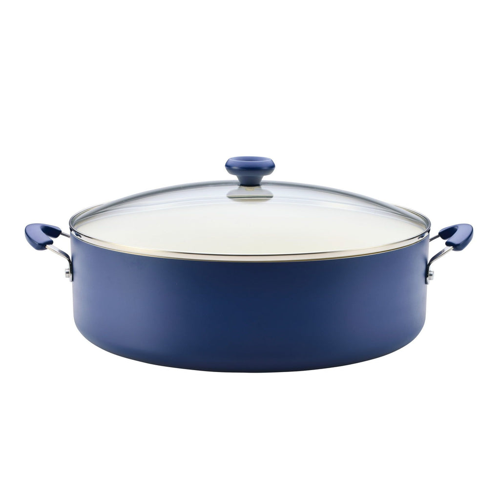 Large Ceramic Nonstick Family Pan with Glass Lid – 10.5 Quart Capacity, Blue