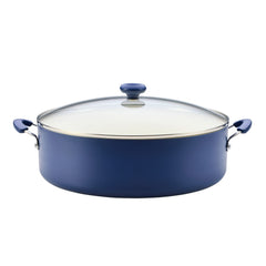 Large Ceramic Nonstick Family Pan with Glass Lid – 10.5 Quart Capacity, Blue