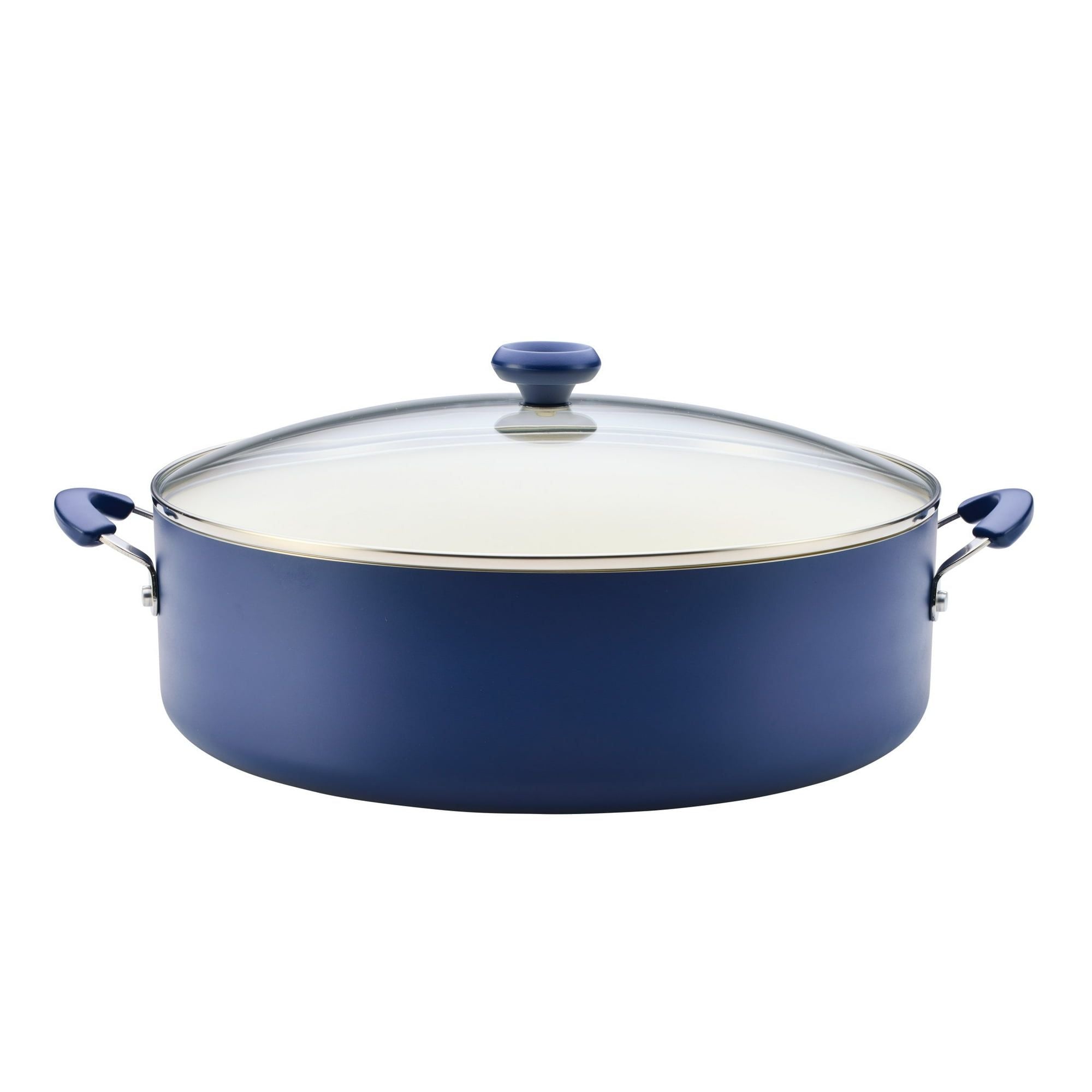 Large Ceramic Nonstick Family Pan with Glass Lid – 10.5 Quart Capacity, Blue
