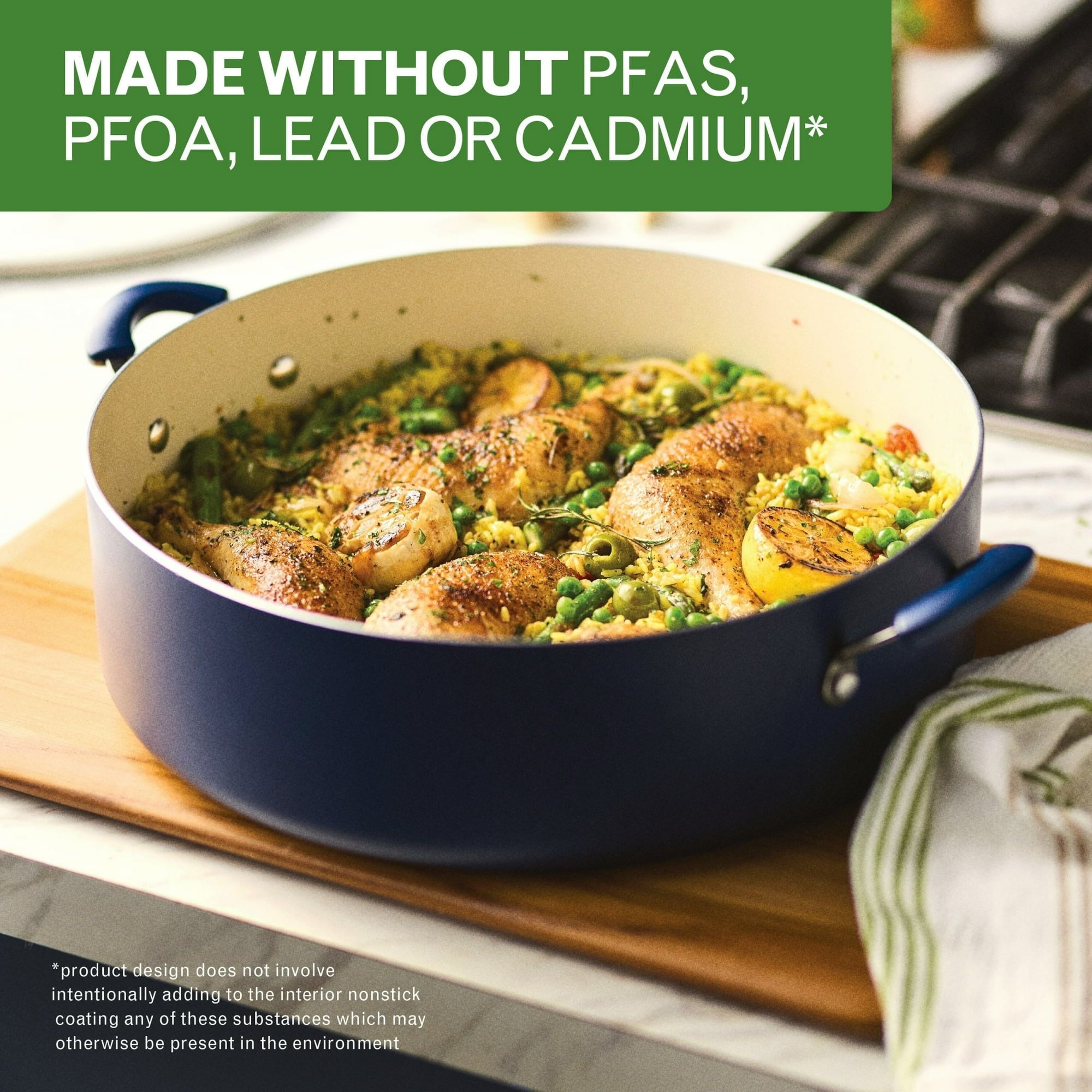 Large Ceramic Nonstick Family Pan with Glass Lid – 10.5 Quart Capacity, Blue