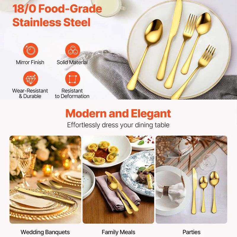 Modern Gold-Toned Flatware for Complete Table Settings